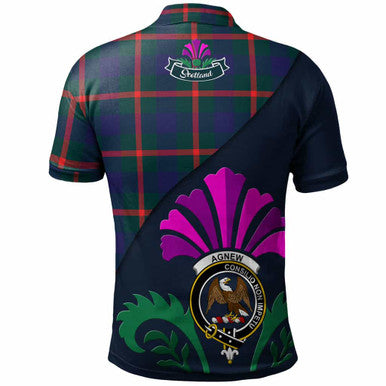 Scottish Agnew Clan Crest Tartan Polo Shirt - Scotland Thistle Style Back Side Tartan Plaid