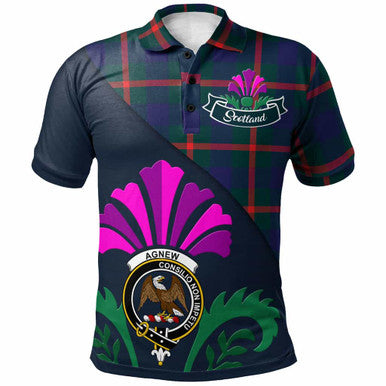Scottish Agnew Clan Crest Tartan Polo Shirt - Scotland Thistle Style Front Side Tartan Plaid
