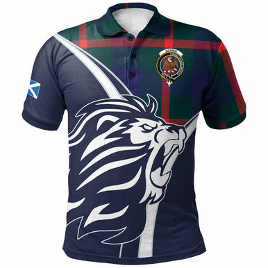 Scottish Agnew Clan Crest Tartan Polo Shirt - Scottish Flag With Lion Front Side Tartan Plaid