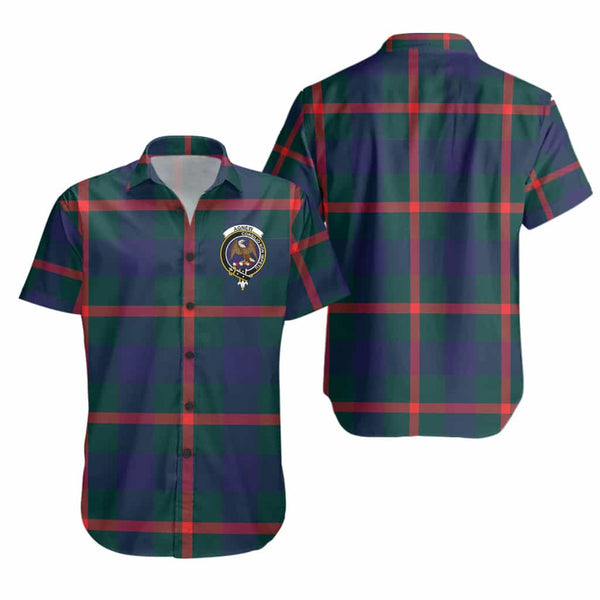 Scottish Agnew Clan Crest Tartan Short Sleeve Shirt Tartan Plaid
