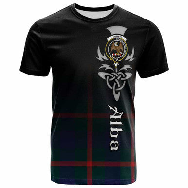 Scottish Agnew Clan Crest Tartan T-Shirt - Alba Gu Brath Family Crest Celtic Inspired Front Side Tartan Plaid