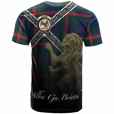 Scottish Agnew Clan Crest Tartan T-Shirt - Celtic With Scotland Lion Back Side Tartan Plaid