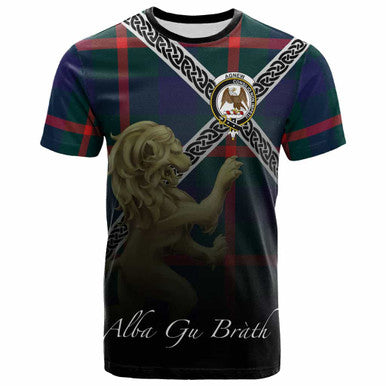 Scottish Agnew Clan Crest Tartan T-Shirt - Celtic With Scotland Lion Front Side Tartan Plaid