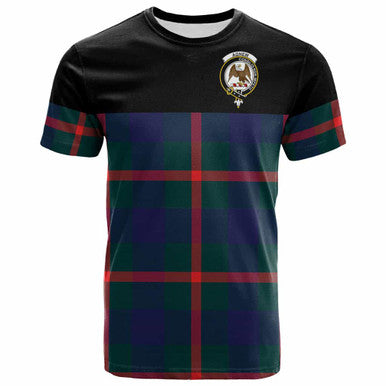 Scottish Agnew Clan Crest Tartan T-Shirt - Horizontal Style Front Side Tartan Plaid