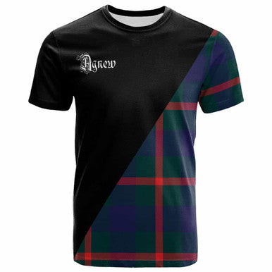 Scottish Agnew Clan Crest Tartan T-Shirt - Military Logo Front Side Tartan Plaid