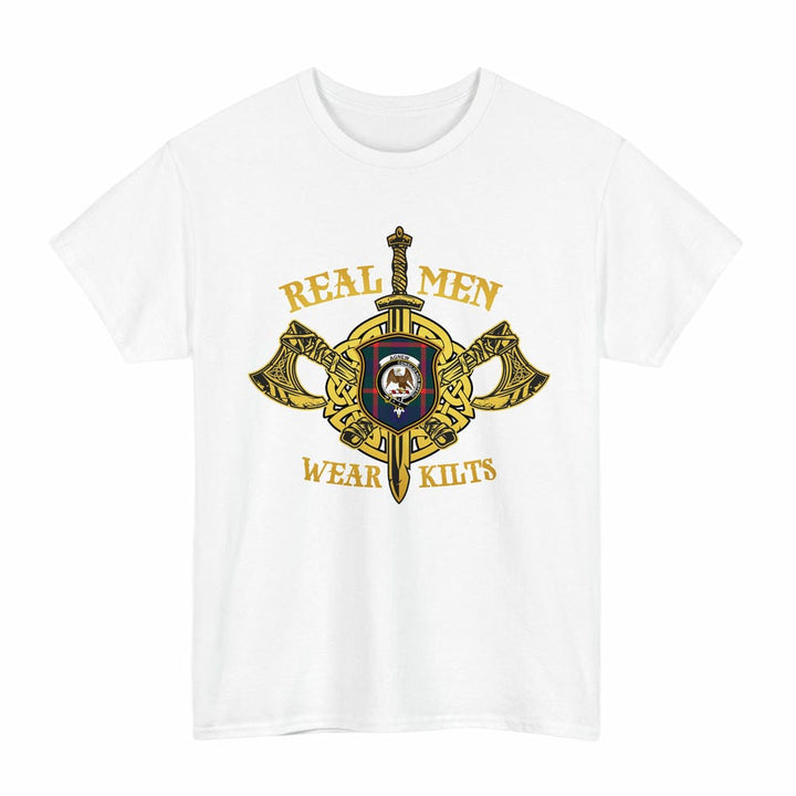 Scottish Agnew Clan Crest Tartan T-Shirt Real Men Wear Kilts Tartan Plaid White Color