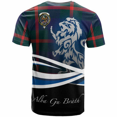 Scottish Agnew Clan Crest Tartan T-Shirt - Scotland Lion Back Side Tartan Plaid