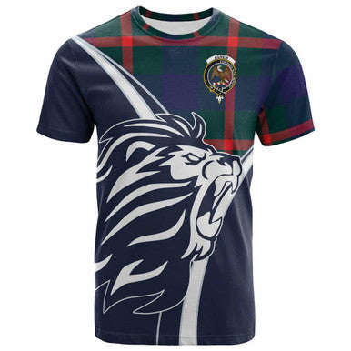 Scottish Agnew Clan Crest Tartan T-Shirt - Scottish Flag With Lion Front Side Tartan Plaid