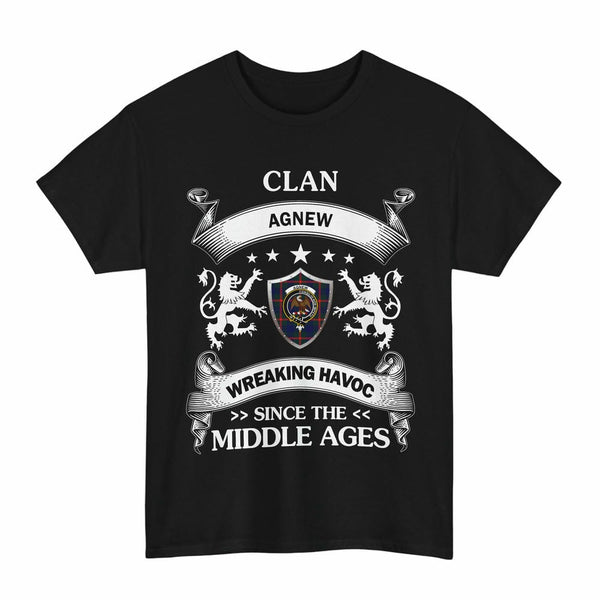 Scottish Agnew Clan Crest Tartan T-Shirt Wreaking Havoc Design Tartan Plaid Black Color
