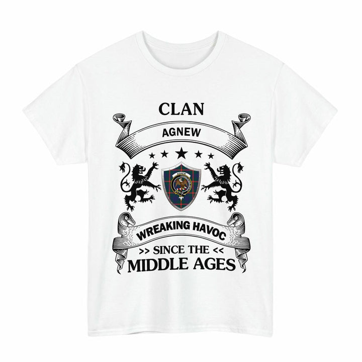 Scottish Agnew Clan Crest Tartan T-Shirt Wreaking Havoc Design Tartan Plaid White Color