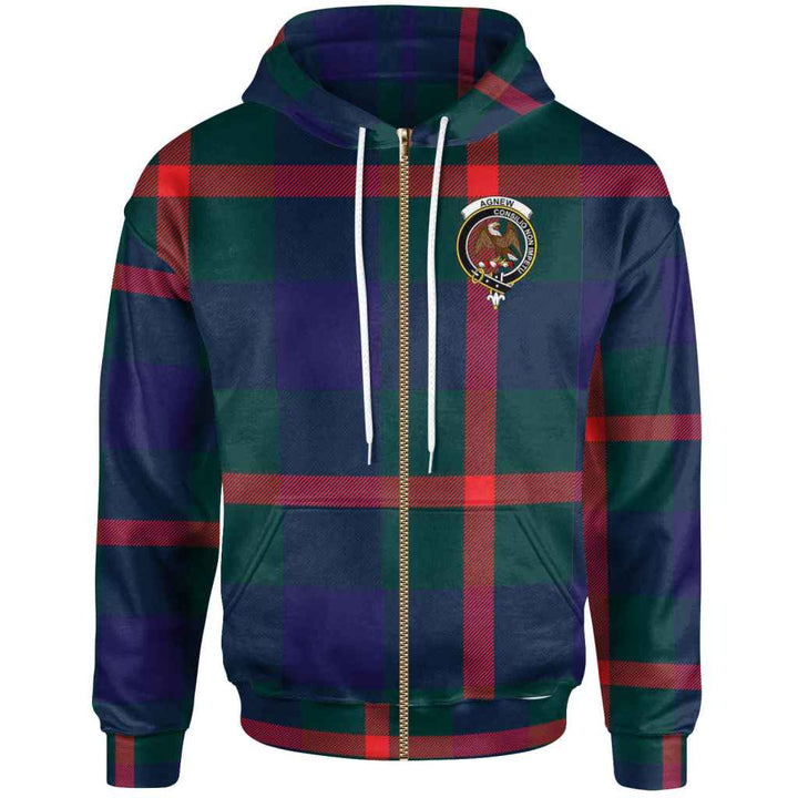 Scottish Agnew Clan Crest Tartan Hoodie Zip Tartan Plaid
