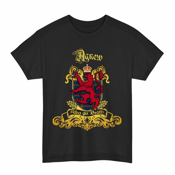 Scottish Agnew Clan Tartan Lion Rampant of Scotland T-Shirt Tartan Plaid Black Color