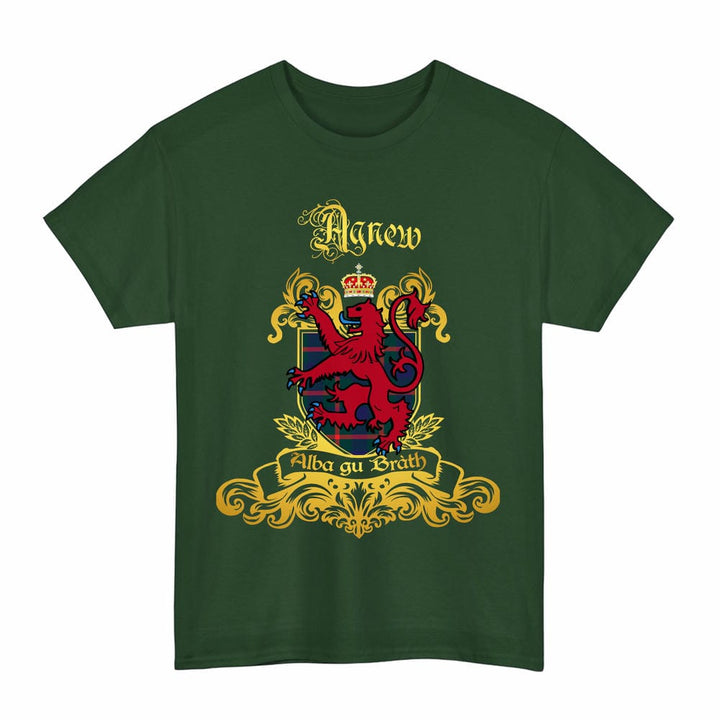 Scottish Agnew Clan Tartan Lion Rampant of Scotland T-Shirt Tartan Plaid Forest Green Color