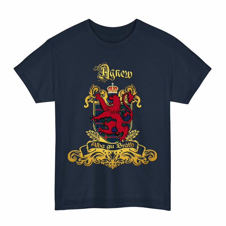 Scottish Agnew Clan Tartan Lion Rampant of Scotland T-Shirt Tartan Plaid Navy Color
