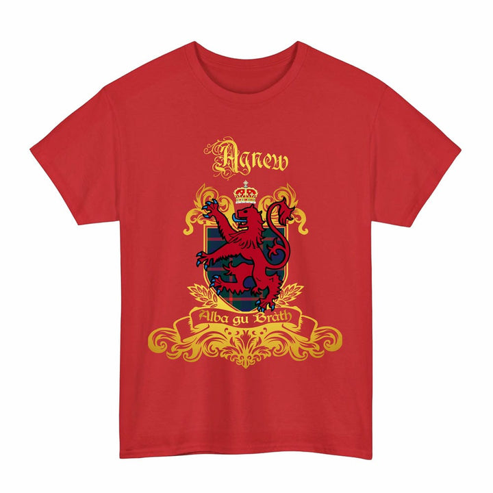 Scottish Agnew Clan Tartan Lion Rampant of Scotland T-Shirt Tartan Plaid Red Color