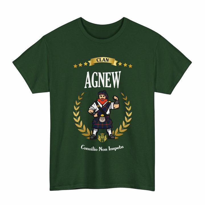 Scottish Agnew Clan Tartan T-Shirt - Motto Scotsman Tartan Plaid Forest Green Color