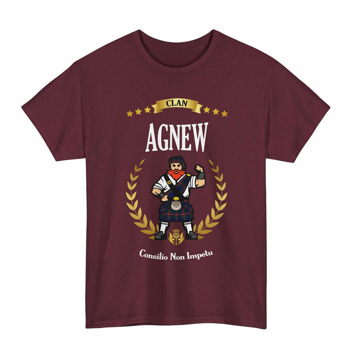 Scottish Agnew Clan Tartan T-Shirt - Motto Scotsman Tartan Plaid Maroon Color