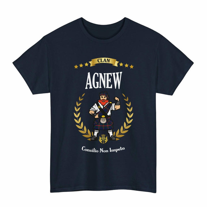 Scottish Agnew Clan Tartan T-Shirt - Motto Scotsman Tartan Plaid Navy Color