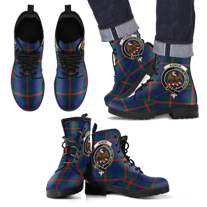 Scottish Agnew Modern Clan Crest Tartan Leather Boots