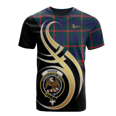 Scottish Agnew Modern Clan Crest Tartan T-Shirt Believe in Me Front Side Tartan Plaid