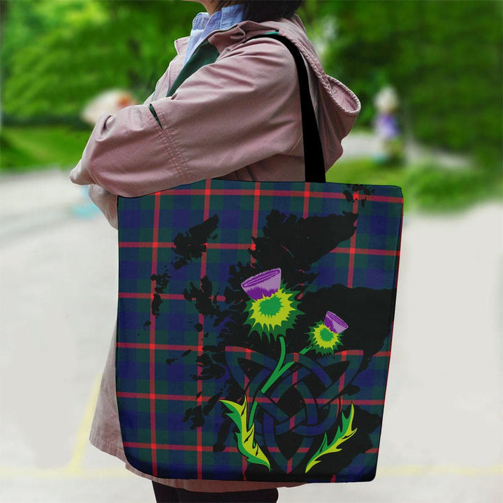 Scottish Agnew Modern Clan Tartan Canvas Bag With Shoulder Strap With Thistle Tartan Plaid 2