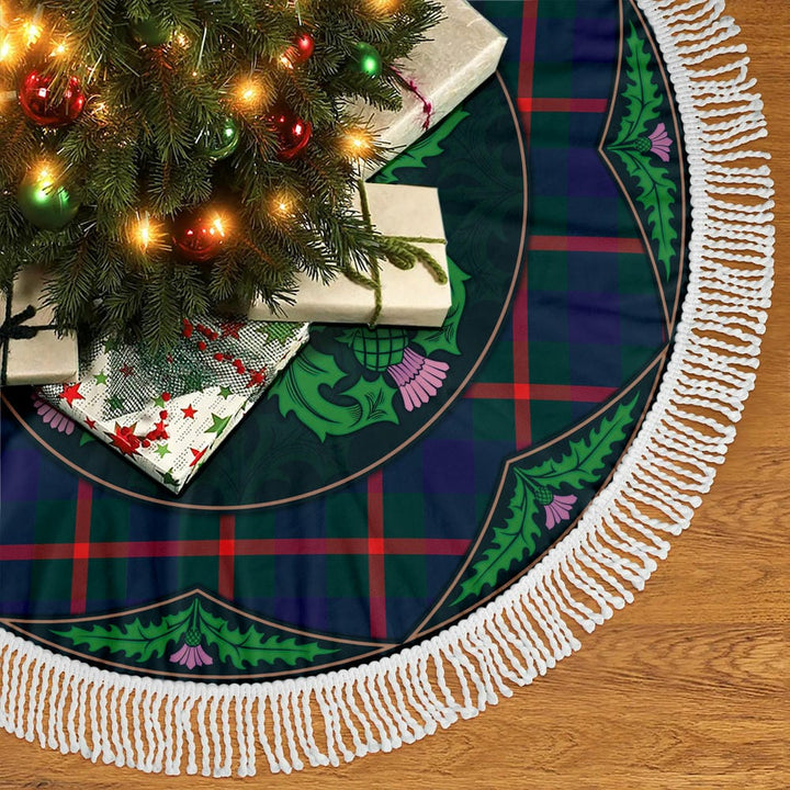 Scottish Agnew Modern Clan Tartan Christmas Tree Skirt Old Scottish Thistle Flower Tassels Tartan Plaid 2