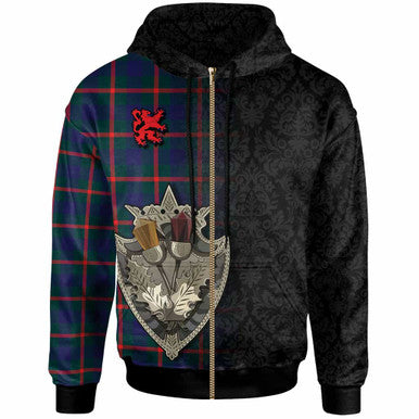 Scottish Agnew Modern Clan Tartan Hoodie - Half Thistle Flowers Celtic Design Zip-up Tartan Plaid