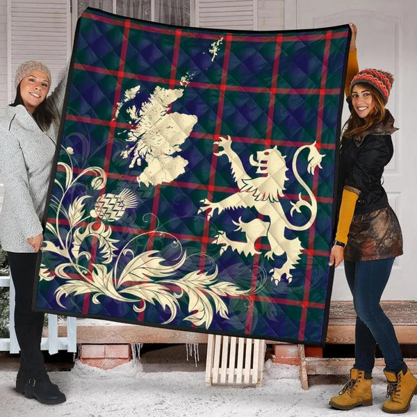 Scottish Agnew Modern Clan Tartan Quilt Rampant Lion with Thistle Tartan Plaid 2