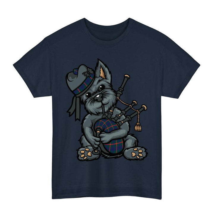 Scottish Agnew Modern Clan Tartan Terrier Bagpipes T-Shirt Tartan Plaid Navy Color