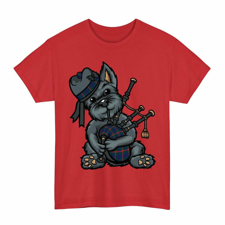 Scottish Agnew Modern Clan Tartan Terrier Bagpipes T-Shirt Tartan Plaid Red Color