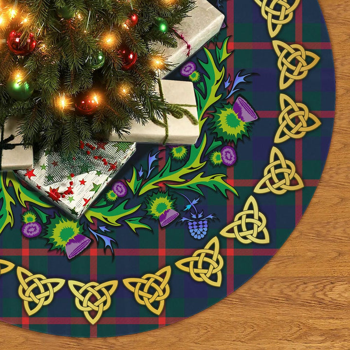 Scottish Agnew Modern Clan Tartan Thistle Celtic Knot Christmas Tree Skirt No Tassels Tartan Plaid 2