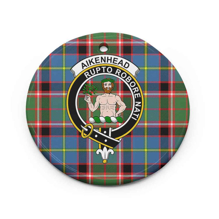 Scottish Aikenhead Clan Crest Tartan Ceramic Ornament Circle Shape Tartan Plaid