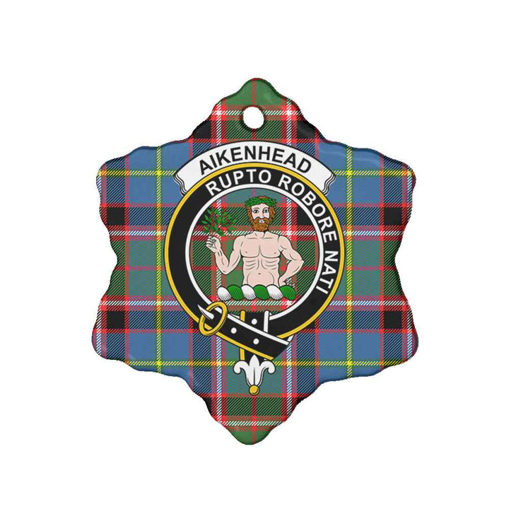 Scottish Aikenhead Clan Crest Tartan Ceramic Ornament Snow Flake Shape Tartan Plaid