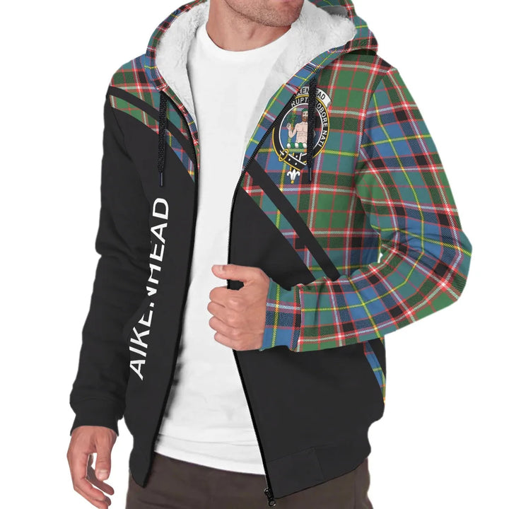 Scottish Aikenhead Clan Crest Tartan Curve Sherpa Hoodie