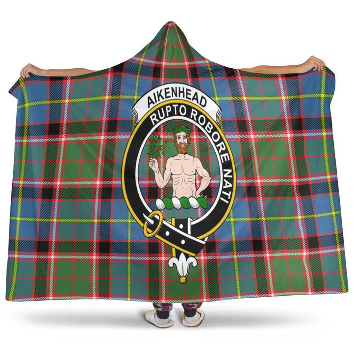 Scottish Aikenhead Clan Crest Tartan Hooded Blanket Tartan Plaid 1
