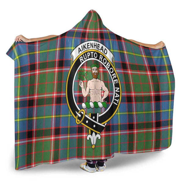 Scottish Aikenhead Clan Crest Tartan Hooded Blanket Tartan Plaid 2