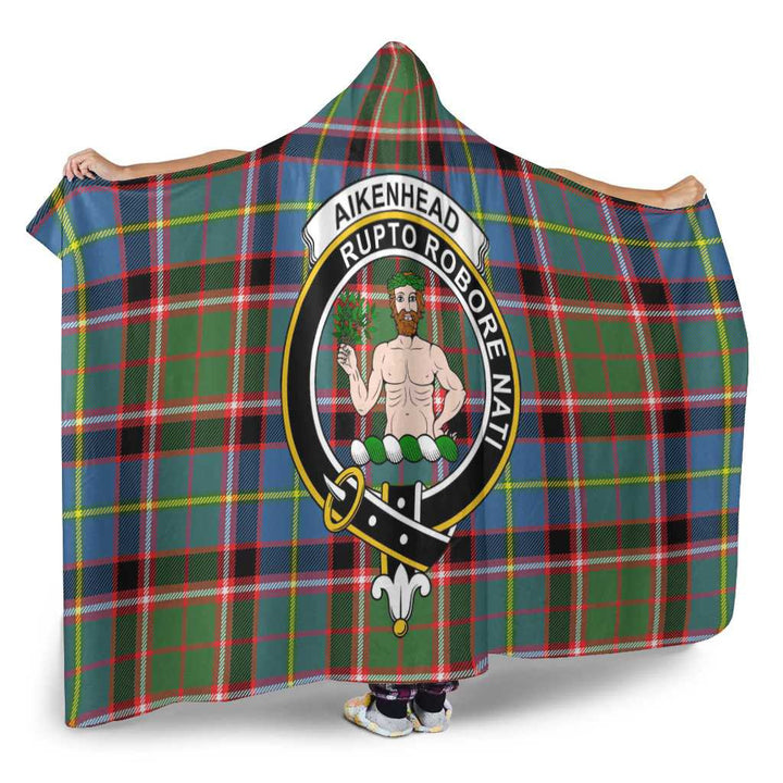 Scottish Aikenhead Clan Crest Tartan Hooded Blanket Tartan Plaid 2