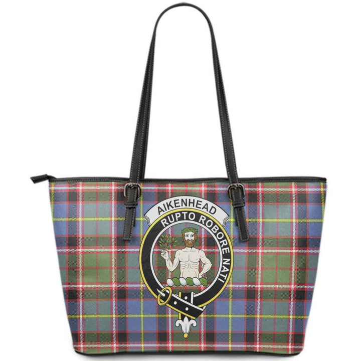 Scottish Aikenhead Clan Crest Tartan Leather Tote Tartan Plaid