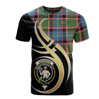 Scottish Aikenhead Clan Crest Tartan T-Shirt Believe in Me Front Side Tartan Plaid