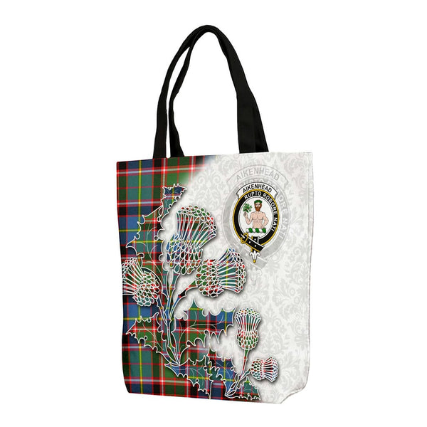 Scottish Aikenhead Clan Tartan Canvas Bag With Shoulder Straps - Thistle Flowers Style Tartan Plaid 1