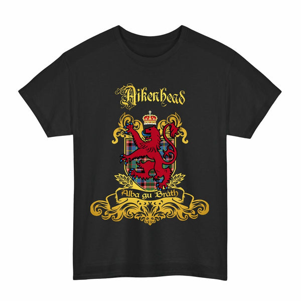 Scottish Aikenhead Clan Tartan Lion Rampant of Scotland T-Shirt Tartan Plaid Black Color