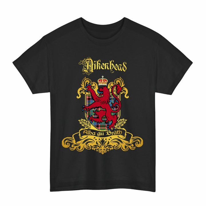 Scottish Aikenhead Clan Tartan Lion Rampant of Scotland T-Shirt Tartan Plaid Black Color