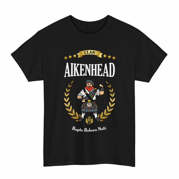 Scottish Aikenhead Clan Tartan T-Shirt - Motto Scotsman Tartan Plaid Black Color