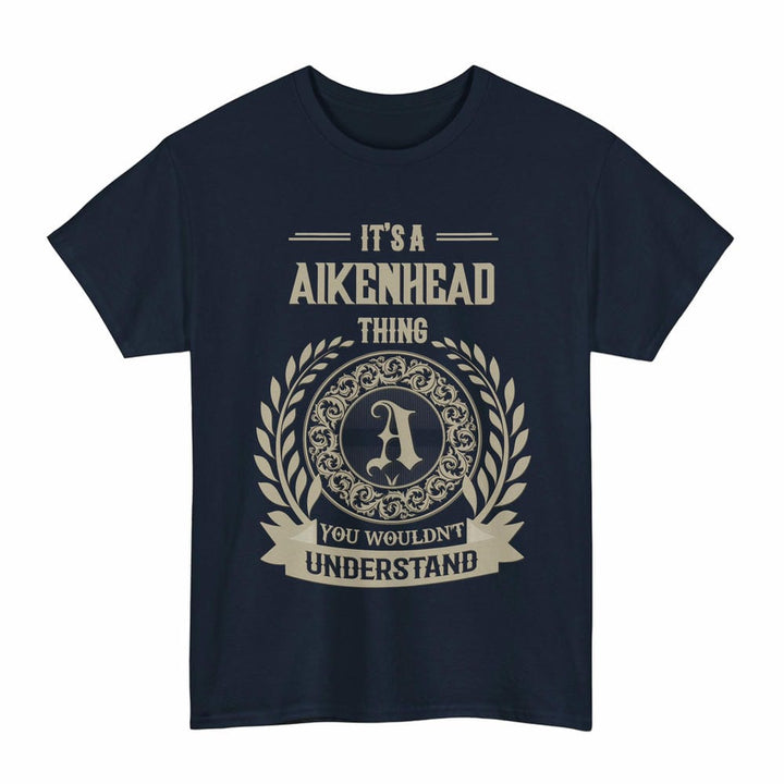 Scottish Aikenhead Clan Tartan T-Shirt - Vintage Family Name Tartan Plaid Navy Color