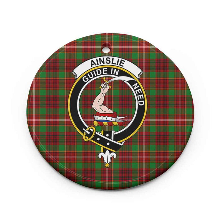 Scottish Ainslie Clan Crest Tartan Ceramic Ornament Circle Shape Tartan Plaid