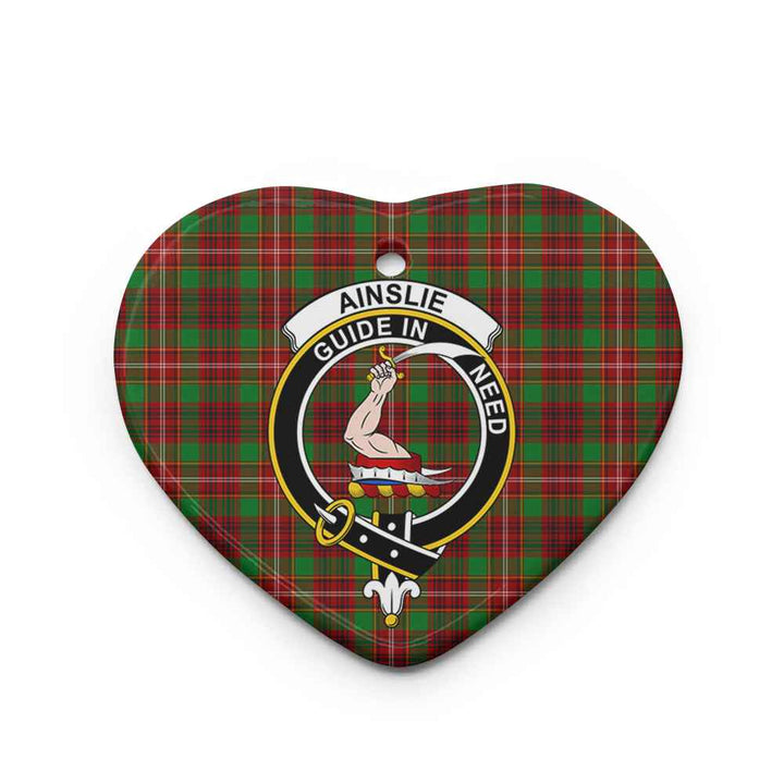 Scottish Ainslie Clan Crest Tartan Ceramic Ornament Heart Shape Tartan Plaid