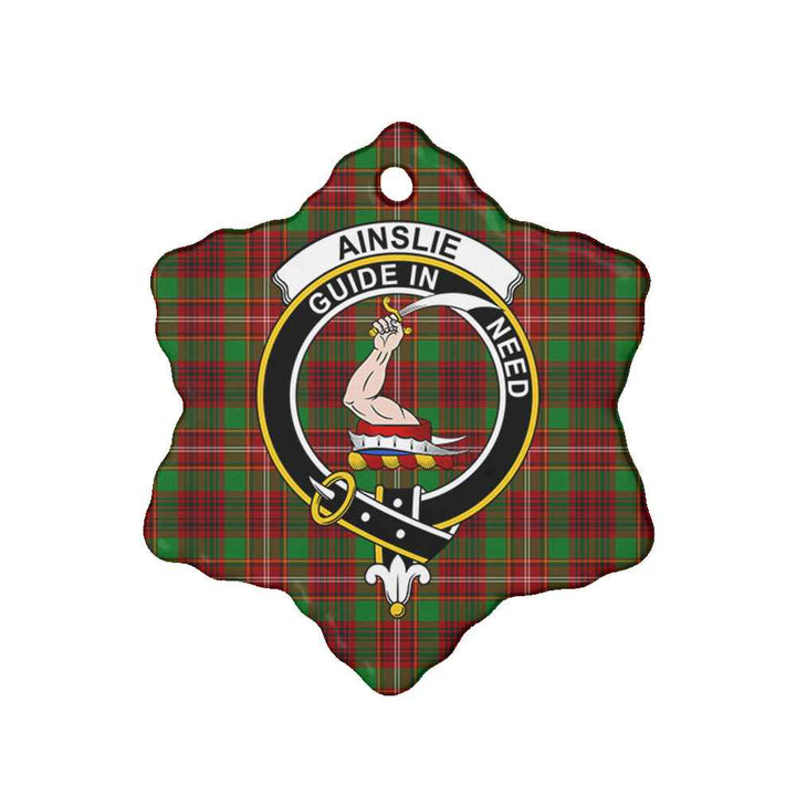 Scottish Ainslie Clan Crest Tartan Ceramic Ornament Snow Flake Shape Tartan Plaid