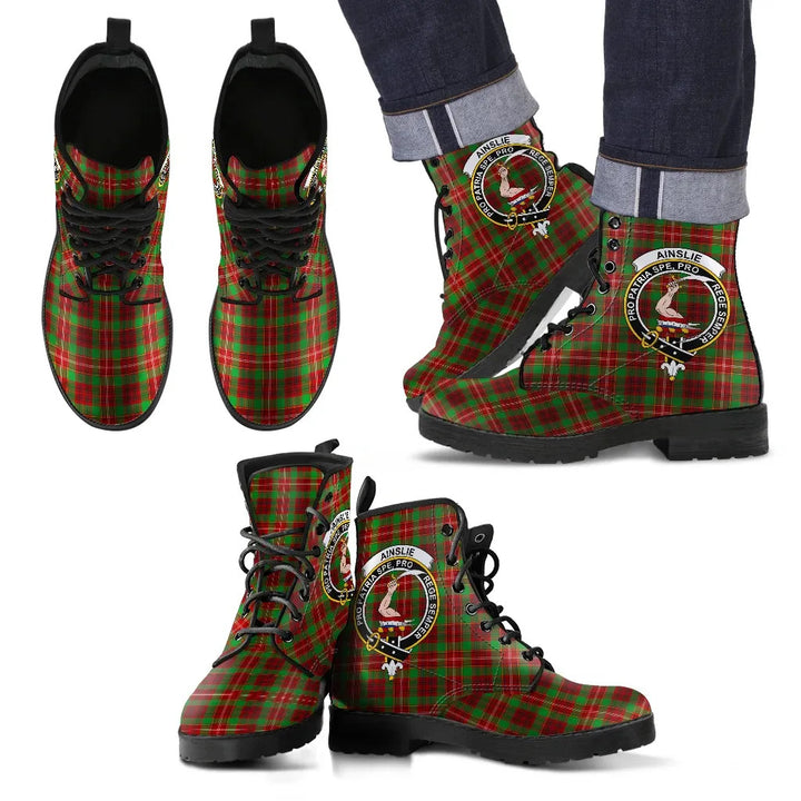 Scottish Ainslie Clan Crest Tartan Leather Boots