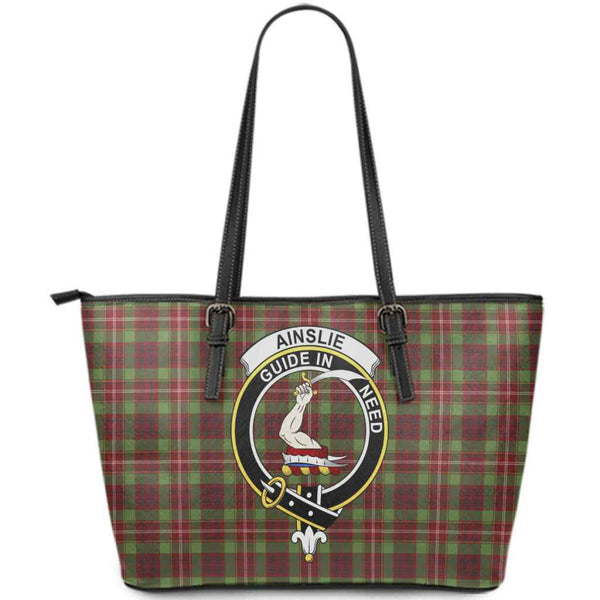 Scottish Ainslie Clan Crest Tartan Leather Tote Tartan Plaid