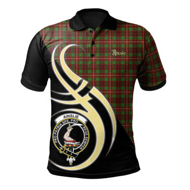 Scottish Ainslie Clan Crest Tartan Polo Shirt Believe in Me Front Side Tartan Plaid